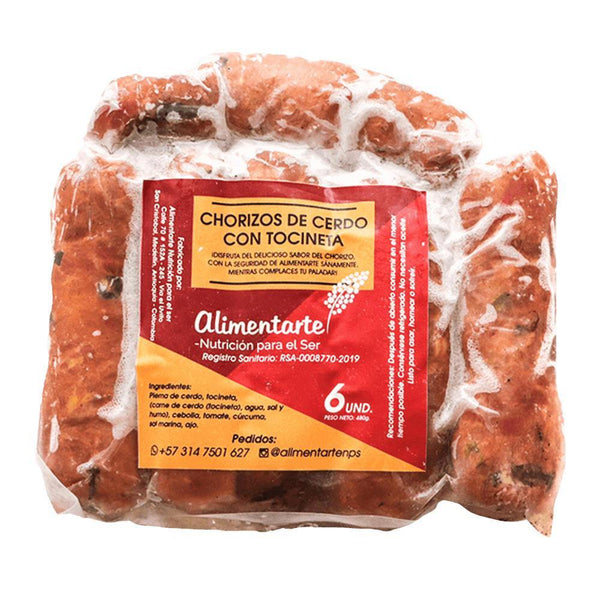 Chorizos de cerdo relleno de tocineta x 6 unidades 480gr - MercaViva Medellín