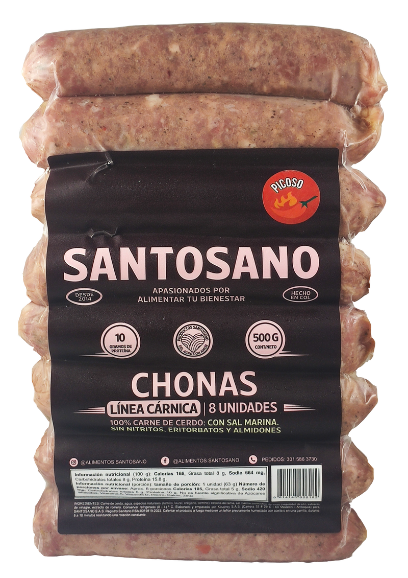 Chorizos Artesanales Picantes Santosano x 8 Unds