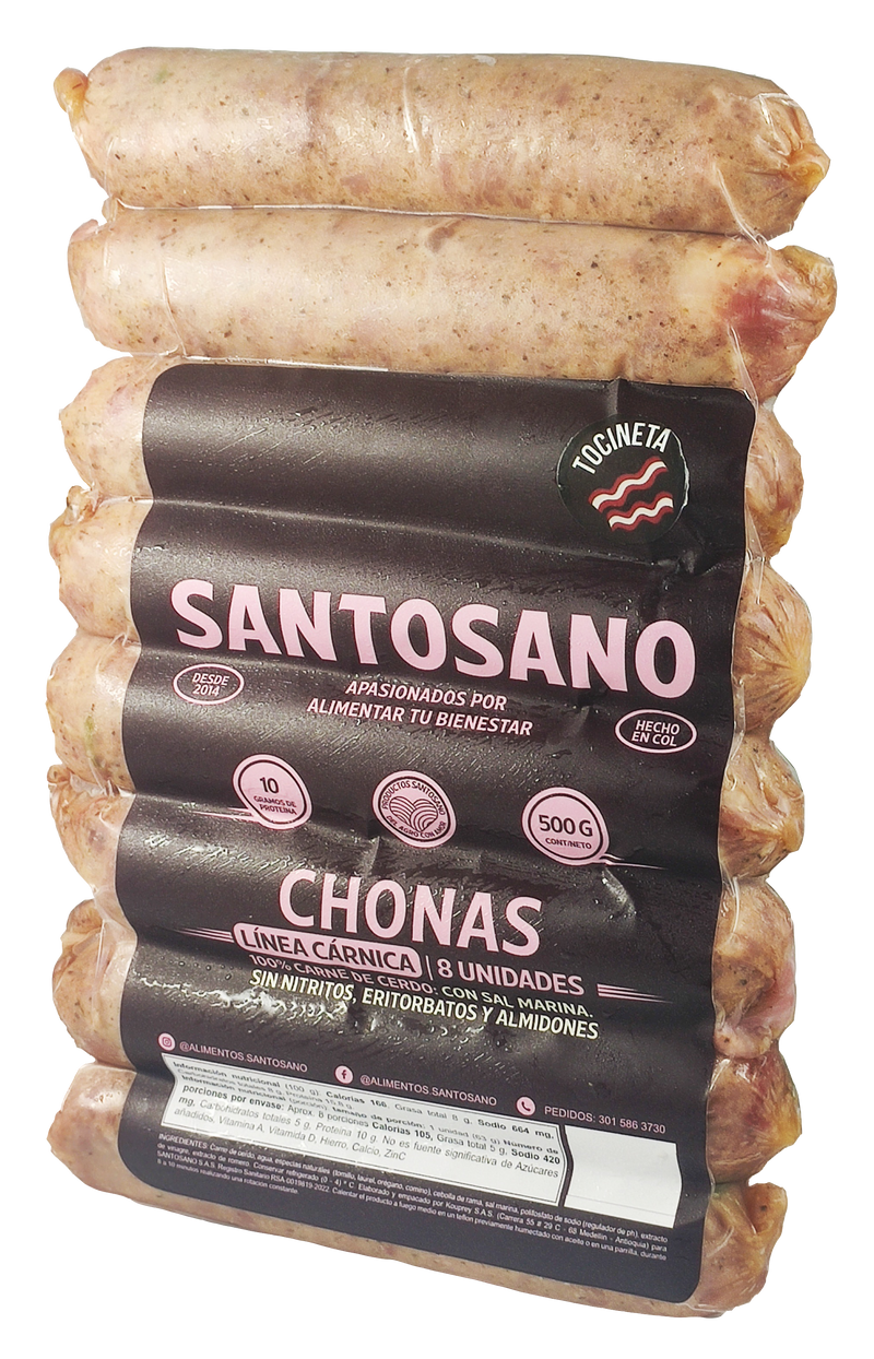 Chorizos Artesanales Tocineta Santosano x 8 Unds