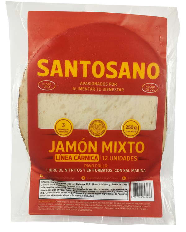 Jamon Mixto Pavo Y Pollo Santo Sano x 250 gr